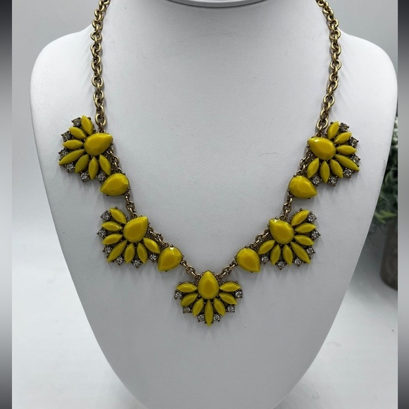 J. Crew Yellow Clear Rhinestones Gold Tone Statement Necklace - Picture 1 of 12